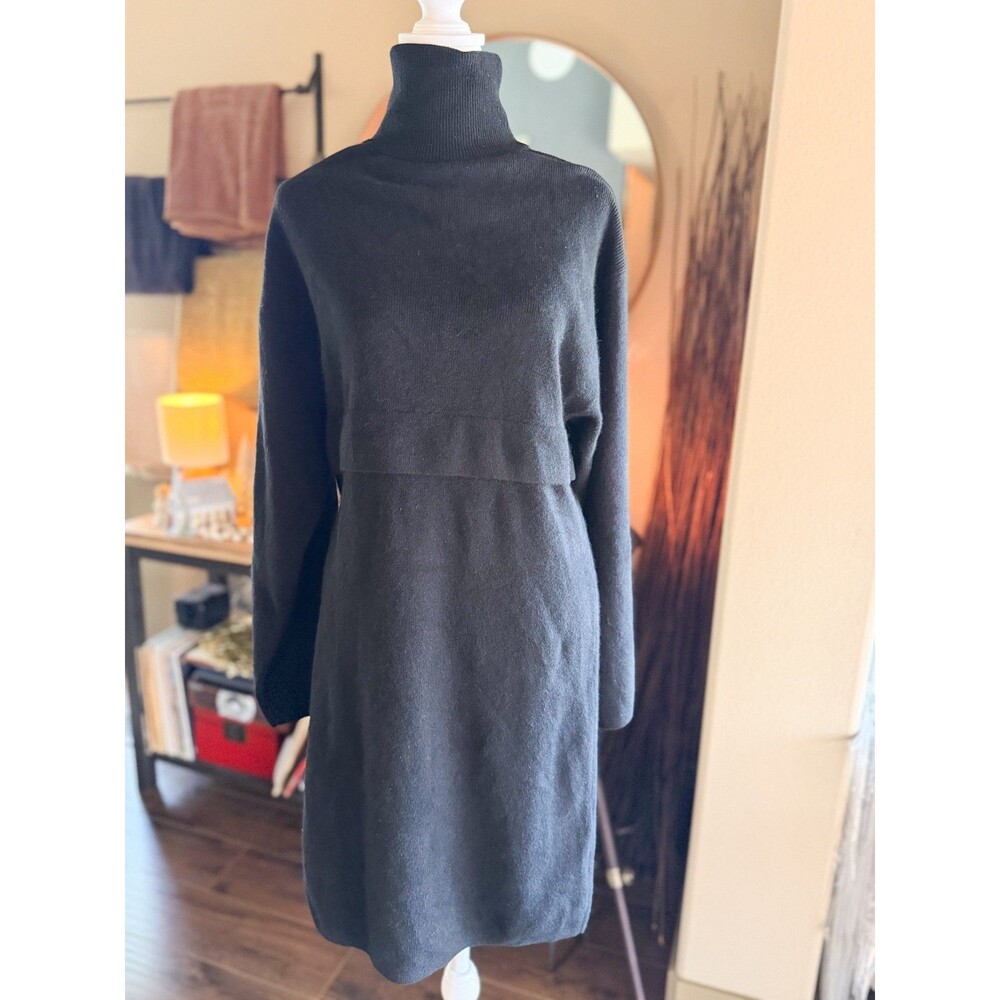 The KOOPLES Black Sweater Dress Cashmere Blend High Neck, NWOT, fits size S/M